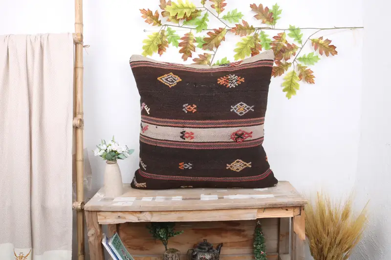 Pillow for Sofa, Boho Pillow, Cushion, 24x24 Brown Pillow, One Of A Kind Pillow, Art Deco Pillow, Outdoor Patio Pillow Cover, Handmade Kilim Cushion - 1
