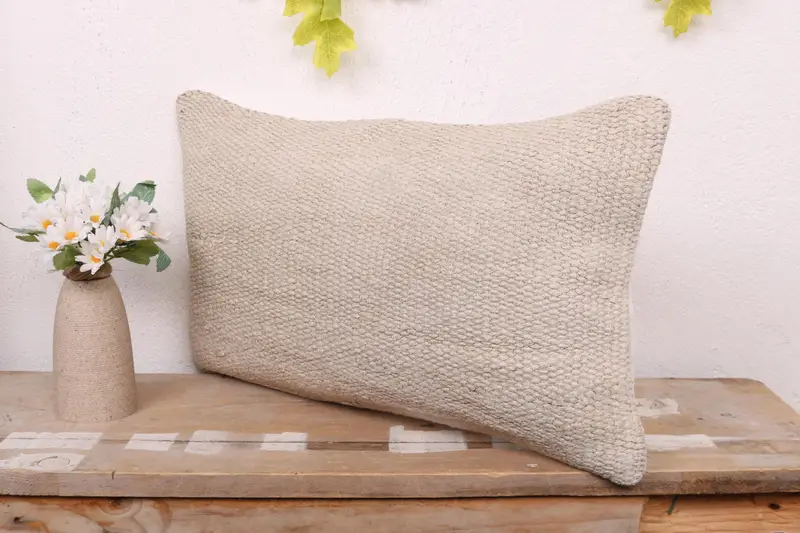 Boho Pillow, Pillow Case, Decorative Cushion Case, Handmade Kilim Cushion, 12x20 White Pillow Cover, Office Chair Pillow Case, Vintage Kilim Pillow - 4