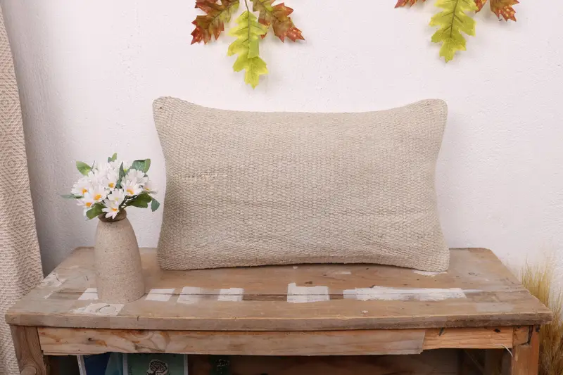 Boho Pillow, Pillow Case, Decorative Cushion Case, Handmade Kilim Cushion, 12x20 White Pillow Cover, Office Chair Pillow Case, Vintage Kilim Pillow - 1