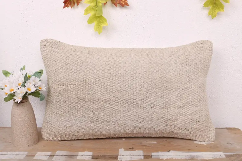 Boho Pillow, Pillow Case, Decorative Cushion Case, Handmade Kilim Cushion, 12x20 White Pillow Cover, Office Chair Pillow Case, Vintage Kilim Pillow - 2