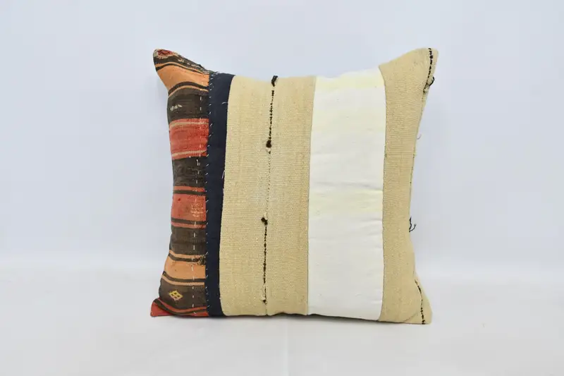Boho Pillow Sham Cover, Square Throw Cushion Cover, Kilim Pillow, Kilim Pillow Cover, Pillow Cover, 28x28 Beige Cushion, Colorful Pillow Sham - 1