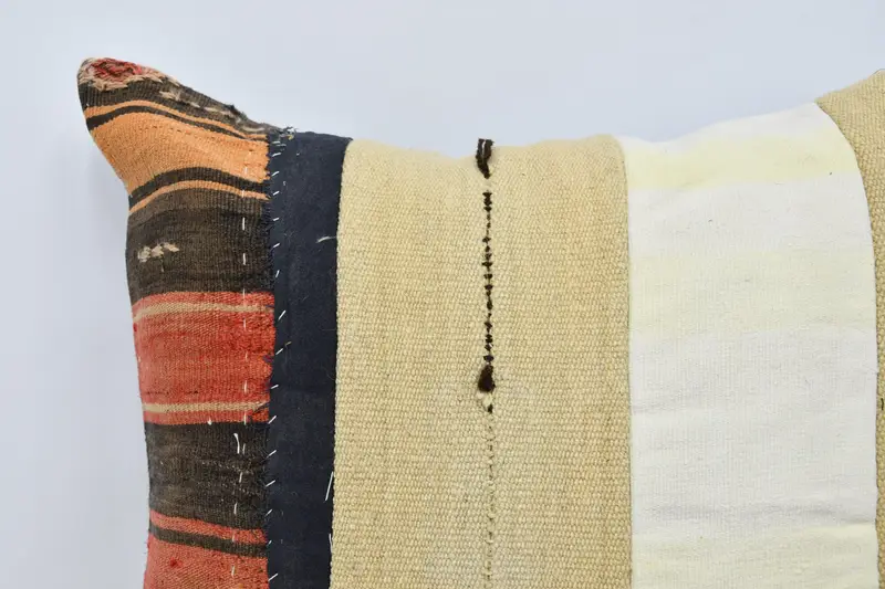 Boho Pillow Sham Cover, Square Throw Cushion Cover, Kilim Pillow, Kilim Pillow Cover, Pillow Cover, 28x28 Beige Cushion, Colorful Pillow Sham - 2