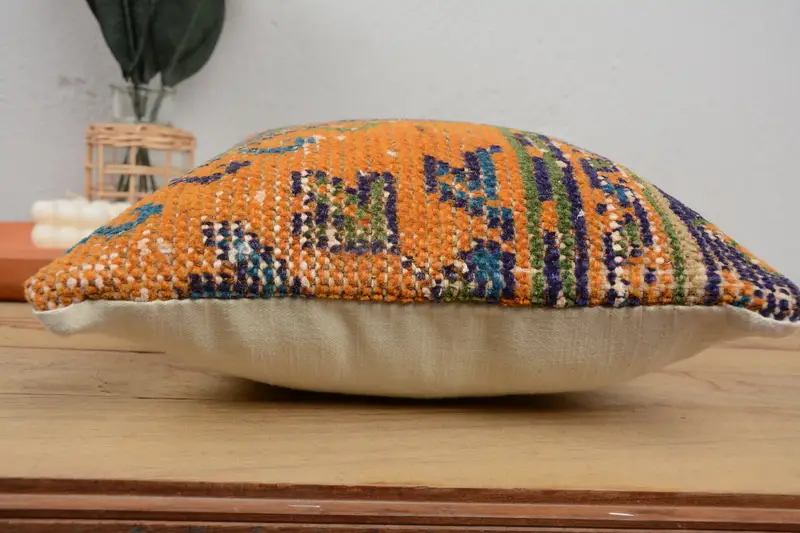 Handmade Kilim Cushion, Lounge Throw Pillow Case, Pillow Cover, Vintage Pillow, 12x12 Orange Pillow, Pillow for Sofa - 5