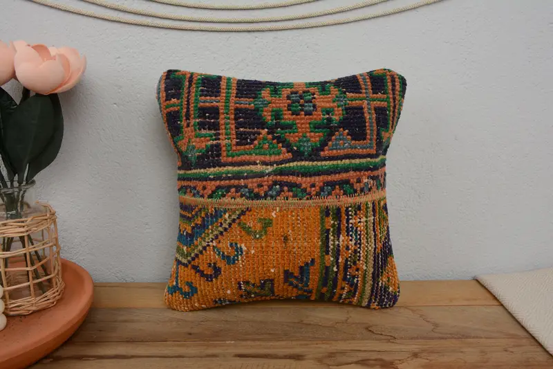 Handmade Kilim Cushion, Lounge Throw Pillow Case, Pillow Cover, Vintage Pillow, 12x12 Orange Pillow, Pillow for Sofa - 2
