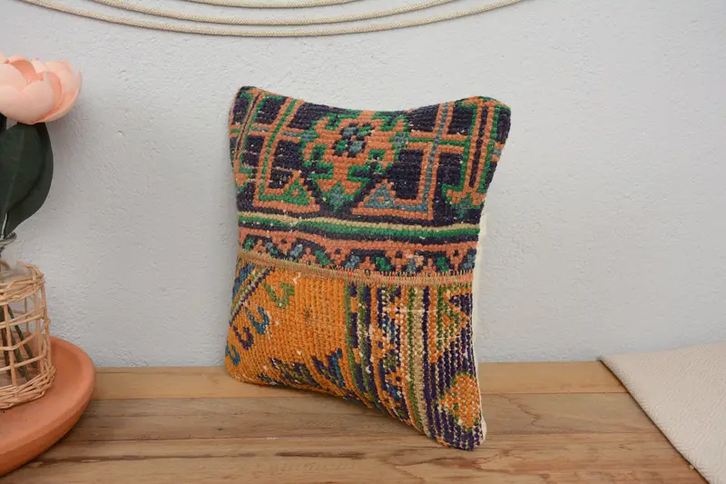 Handmade Kilim Cushion, Lounge Throw Pillow Case, Pillow Cover, Vintage Pillow, 12x12 Orange Pillow, Pillow for Sofa - 4