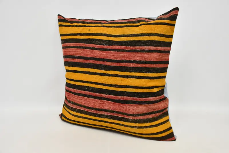 Pillow Case, Vintage Pillow Cover, Ethnical Kilim Rug Pillow, 32x32 Orange Pillow Case, Pillow for Couch, Turkish Kilim Pillow - 4