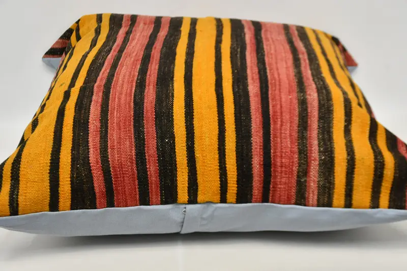 Pillow Case, Vintage Pillow Cover, Ethnical Kilim Rug Pillow, 32x32 Orange Pillow Case, Pillow for Couch, Turkish Kilim Pillow - 6