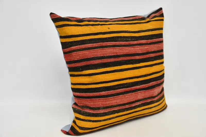 Pillow Case, Vintage Pillow Cover, Ethnical Kilim Rug Pillow, 32x32 Orange Pillow Case, Pillow for Couch, Turkish Kilim Pillow - 3