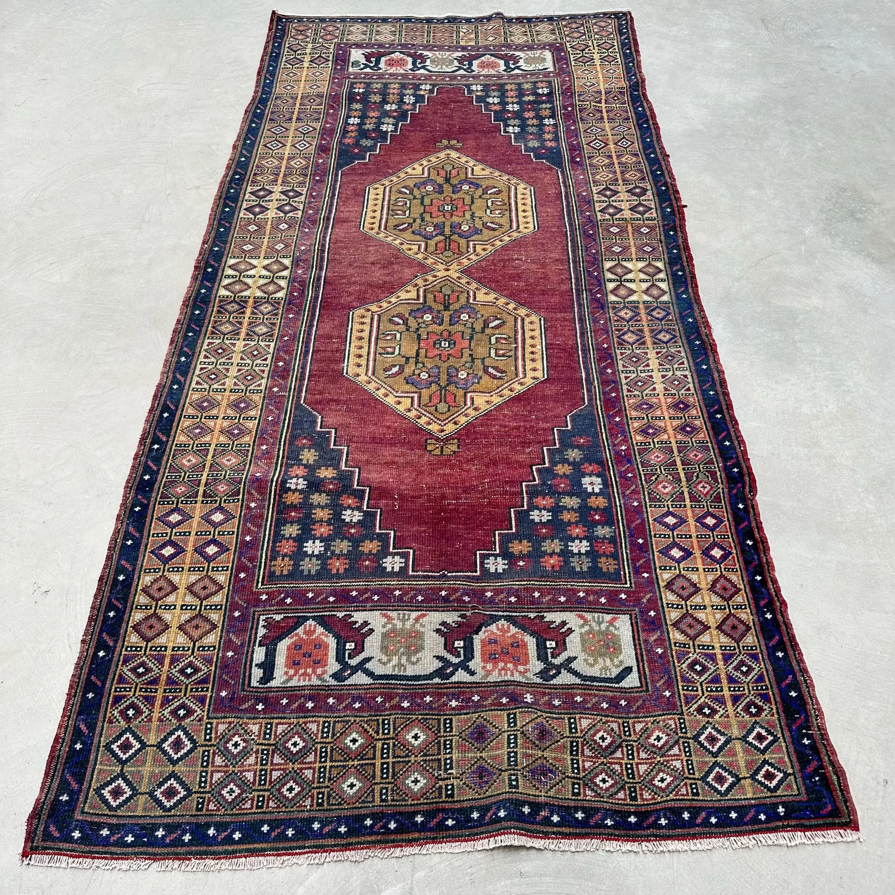 Türkischer Teppich, 4,1x8,7 ft Vintage Teppich, roter Wollteppich - 1