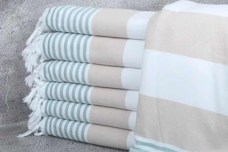 Geschenk für Sie Beige-grün gestreiftes Frotteehandtuch, 36 x 67 Zoll