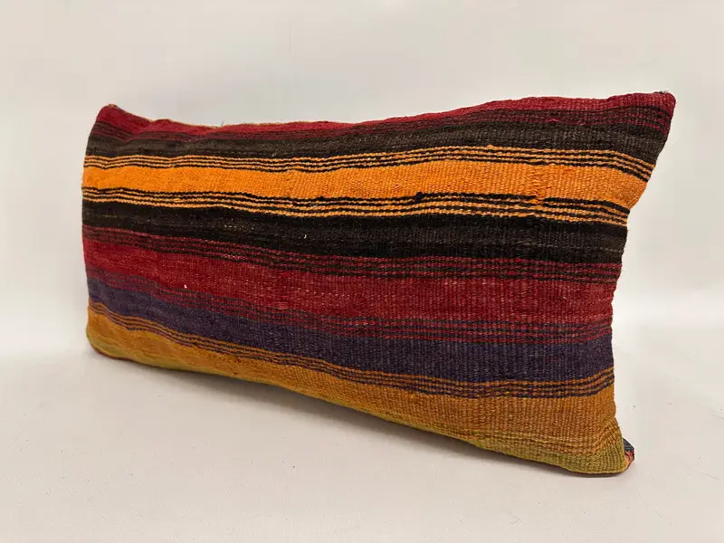 Handmade Kilim Cushion, Boho Pillow, 12x24 Yellow Cushion Cover, Chair Cushion, Pillow for Couch, Pillow, Turkish Bench Cushion Cover - 3