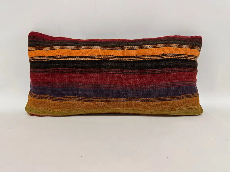 Handmade Kilim Cushion, Boho Pillow, 12x24 Yellow Cushion Cover, Chair Cushion, Pillow for Couch, Pillow, Turkish Bench Cushion Cover - 1