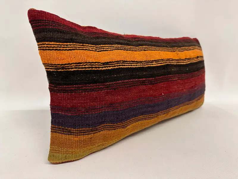 Handmade Kilim Cushion, Boho Pillow, 12x24 Yellow Cushion Cover, Chair Cushion, Pillow for Couch, Pillow, Turkish Bench Cushion Cover - 4