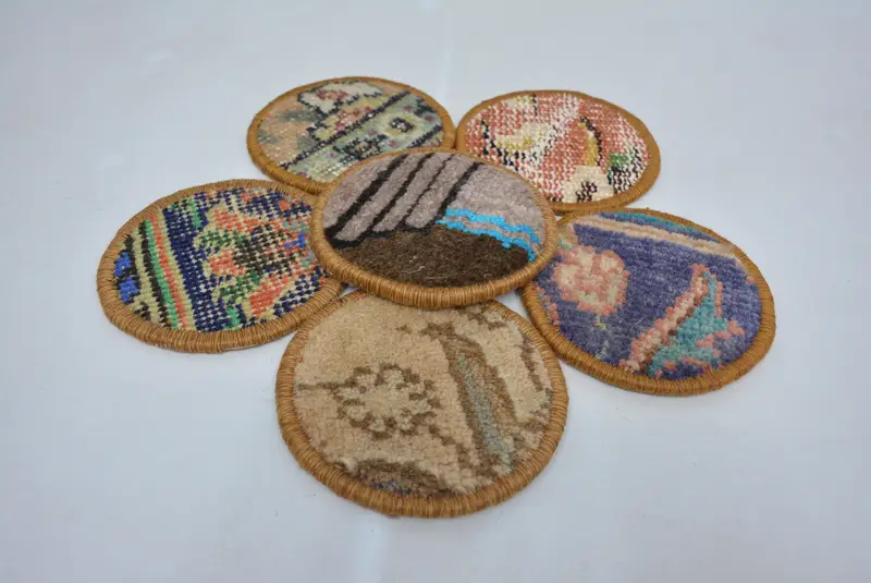 Bej ve Yeşil Bohem Bardak Altlığı, Yuvarlak Kaymaz İçecek Altlığı