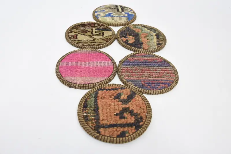 ボヘミアンラウンドコースター、オレンジとピンクのコースター、キッチン装飾用