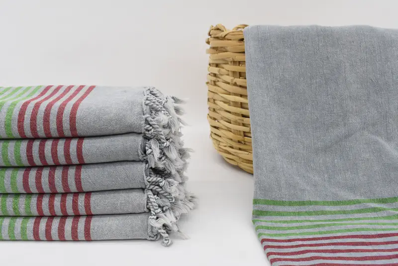 Beach Towel Monogrammed Turkish Organic Cotton Gray Stripes, 67x36 Inches