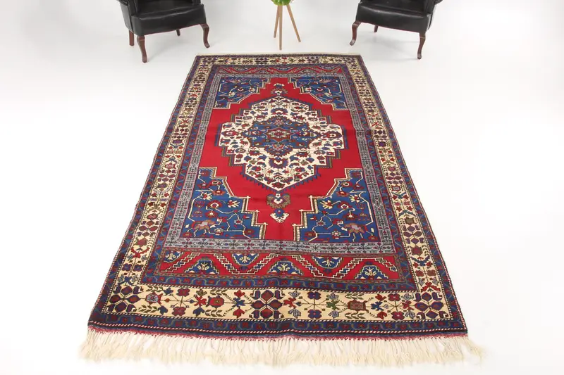5.3x10.7 ft Vintage Rug, Turkish Large Rug, Red Blue Oriental Rug - 1