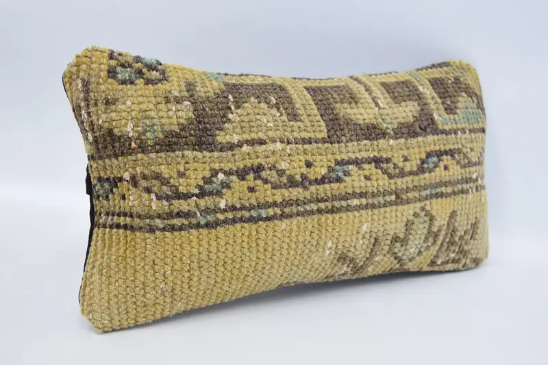 Outdoor Bolster Cushion Cover, Handmade Kilim Cushion, Ethnical Kilim Rug Pillow, Pillow for Sofa, Cushion Cover, 8x16 Brown Cushion - 3
