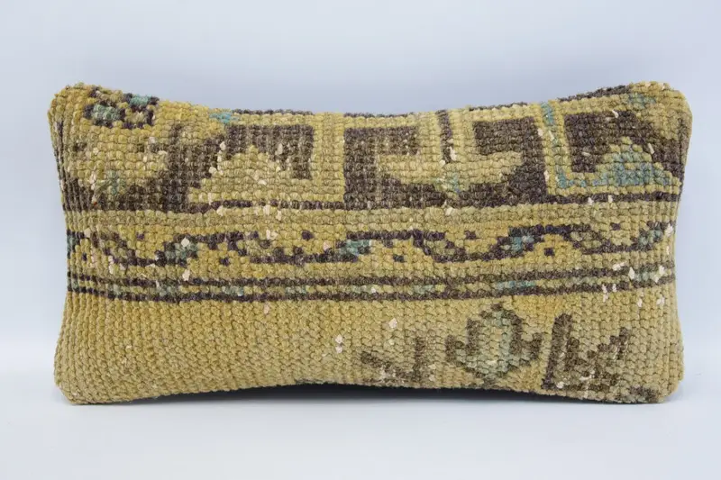 Outdoor Bolster Cushion Cover, Handmade Kilim Cushion, Ethnical Kilim Rug Pillow, Pillow for Sofa, Cushion Cover, 8x16 Brown Cushion - 1