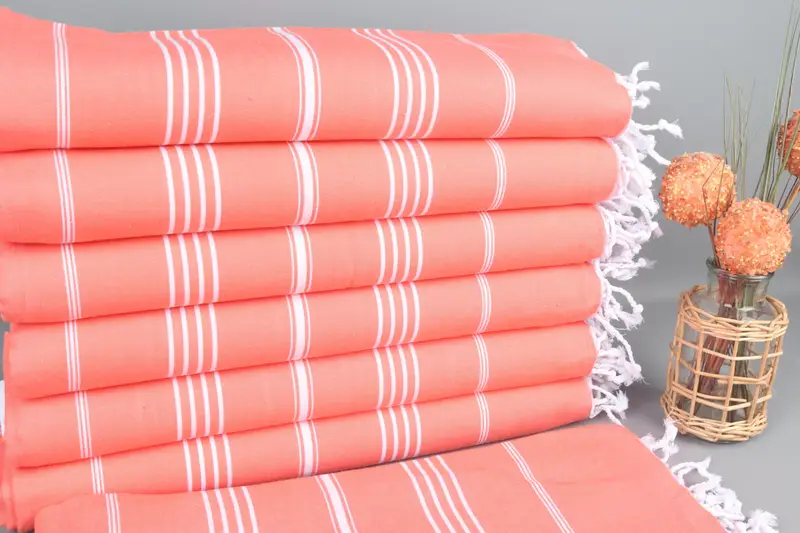 Organic Cotton Towel Turkish Vermilion Stripe, 38x73 Inches