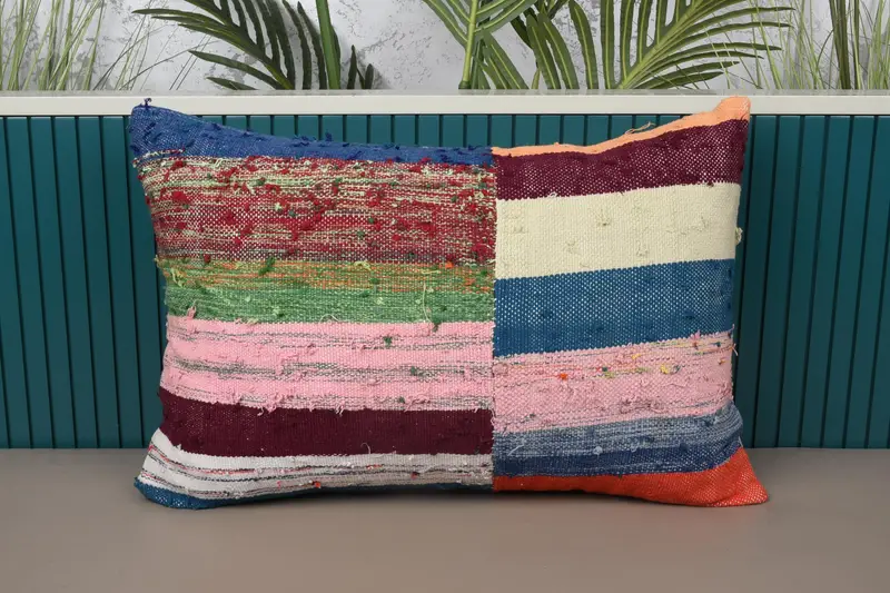 Vintage Euro Sham, funda de almohada de lana marroquí 40x60 cm rosa - 1