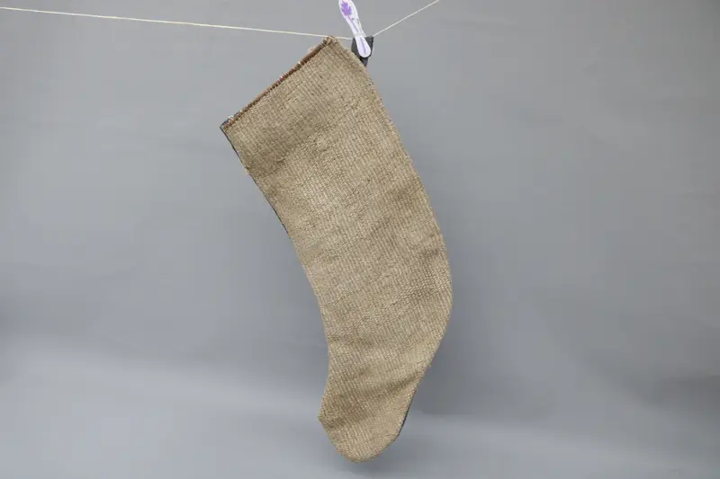 Beige Christmas Stocking with Brown Ornaments, Festive Holiday Decor