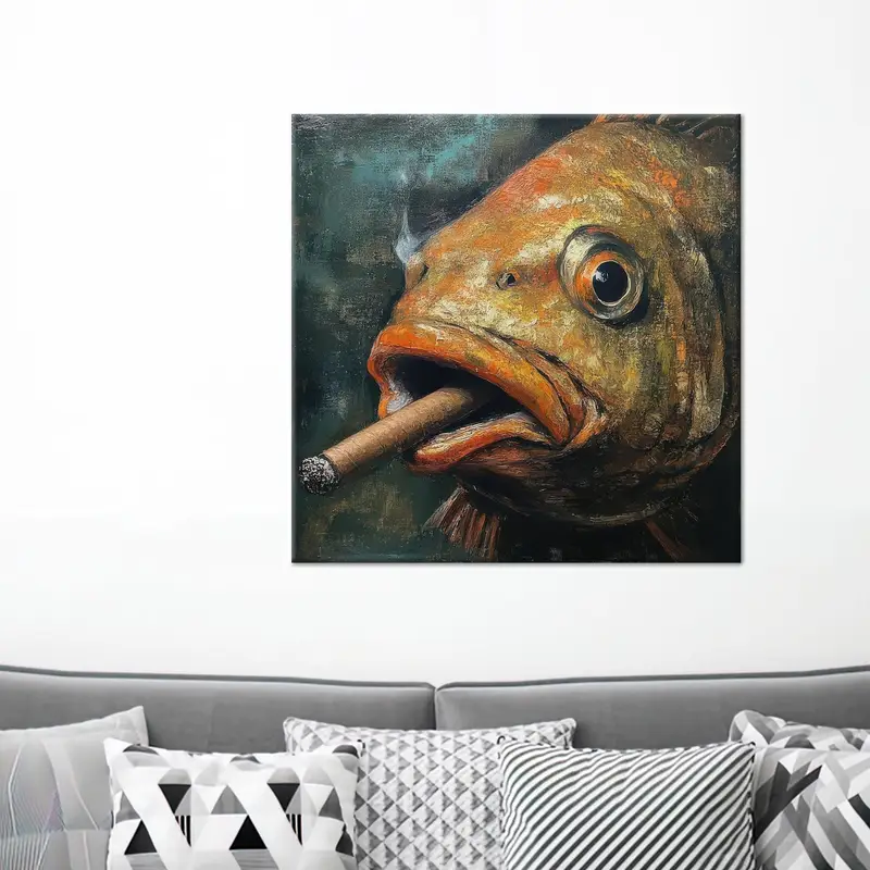現代の抽象的な魚のキャンバス: 人間の洞窟のためのトレンディなシュールなアート