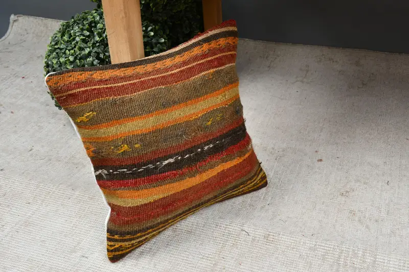 12x12 Red Pillow Case, Cushion, Vintage Pillow, Neutral Pillow Cover, Kilim Pillow Cover, Boho Pillow Sham Cover, Cotton Cushion Case - 7