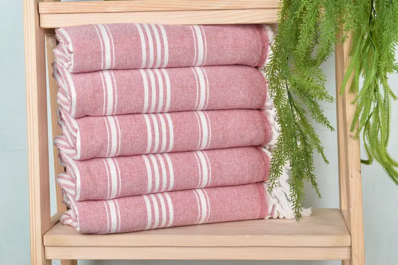 Personalized Red Striped Beach Towel Organic Cotton, 40x71 Inches