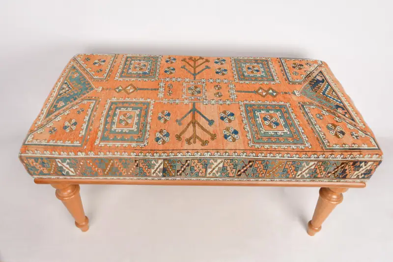 Modular Kilim-Inspired Ottoman, Wool Blend Sofa Set Ottoman