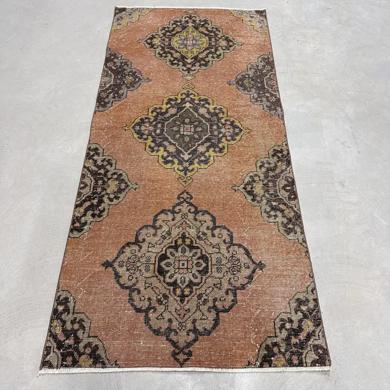 Vintage 3x6.7 ft Halı, Accent Türk Halısı, Kahverengi Sarı İkat Halı - 1