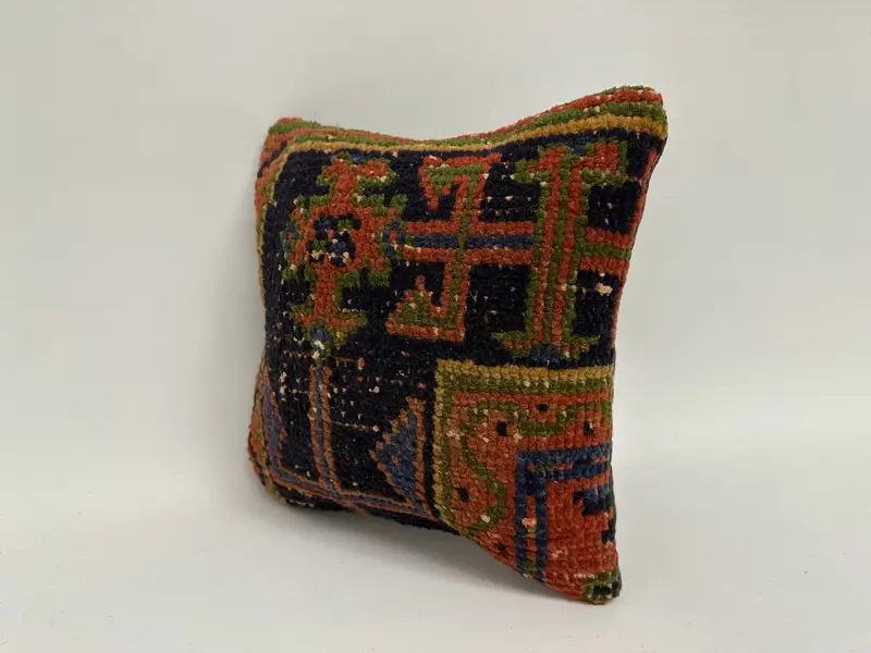 Vintage Kilim Throw Pillow, Pillow Cover, 12x12 Blue Pillow Sham, Luxury Pillow, Vintage Pillow, Kilim Cushion Sham, Aesthetic Cushion - 4