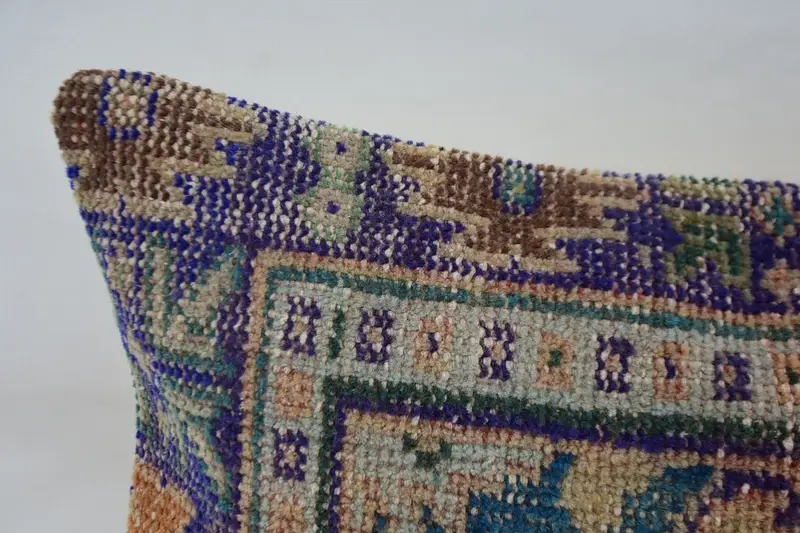 16x48 Blue Pillow Sham, Vintage Kilim Pillow, Cushion Case, Interior Designer Pillow, Boho Pillow Sham Cover, Meditation Cushion Cover - 2