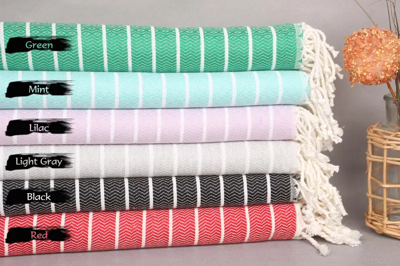 Absorbent Organic Cotton Turkish Towel Striped Beige, 40x71 Inches