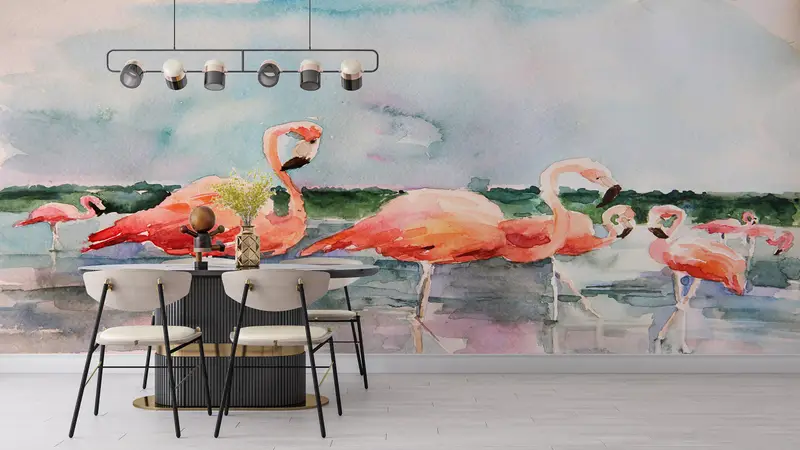 Flamingo Wall Art, Pink Flamingo Wall Art, Animal Wallpaper, Bird Wall Painting, Watercolor Wall Painting, Abstract Wall Mural, - 2