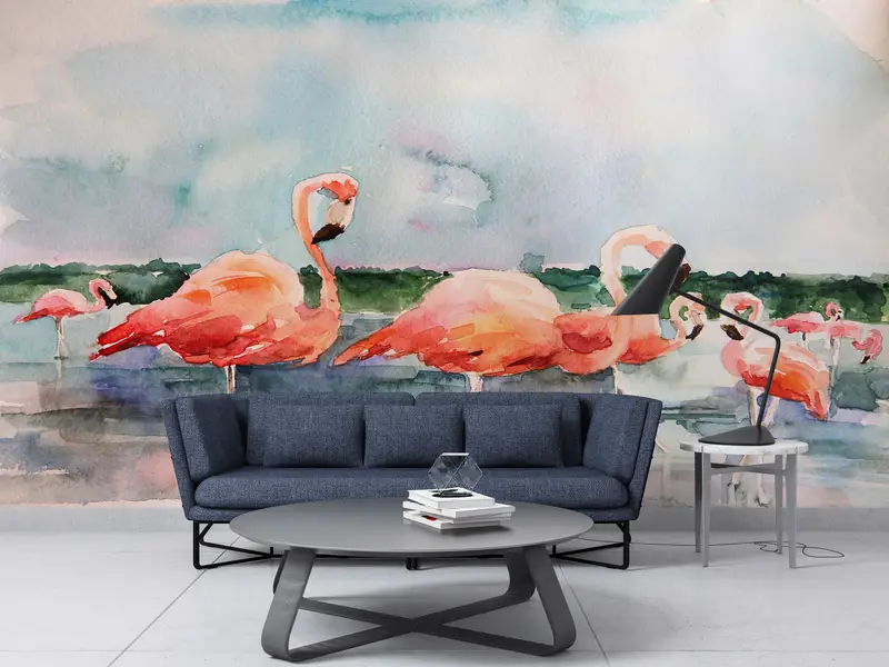Flamingo Wall Art, Pink Flamingo Wall Art, Animal Wallpaper, Bird Wall Painting, Watercolor Wall Painting, Abstract Wall Mural, - 4