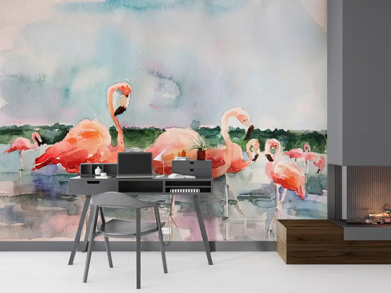 Flamingo Wall Art, Pink Flamingo Wall Art, Animal Wallpaper, Bird Wall Painting, Watercolor Wall Painting, Abstract Wall Mural, - 6