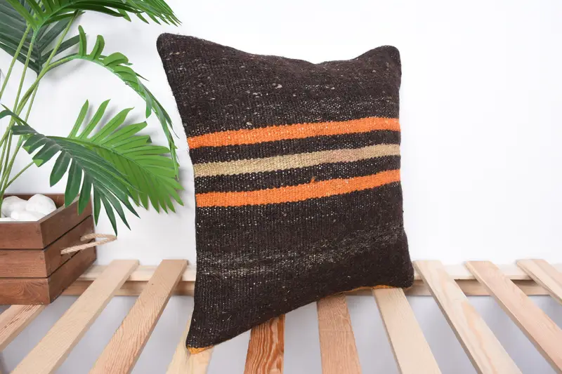 16x16 Brown Cushion Cover, Vintage Pillow, Seat Cushion Cover, Vintage Kilim Throw Pillow, Kilim Pillow Cover, Pillow Case - 4