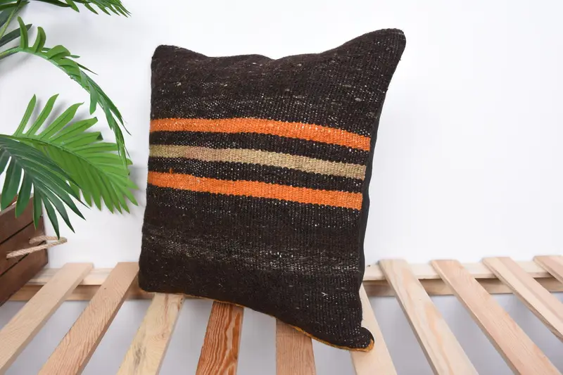 16x16 Brown Cushion Cover, Vintage Pillow, Seat Cushion Cover, Vintage Kilim Throw Pillow, Kilim Pillow Cover, Pillow Case - 5