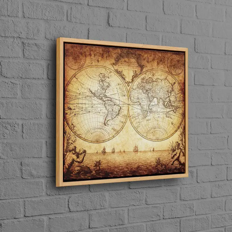 Vintage Old World Map Canvas Print: Elegant Brown Artistic Decor