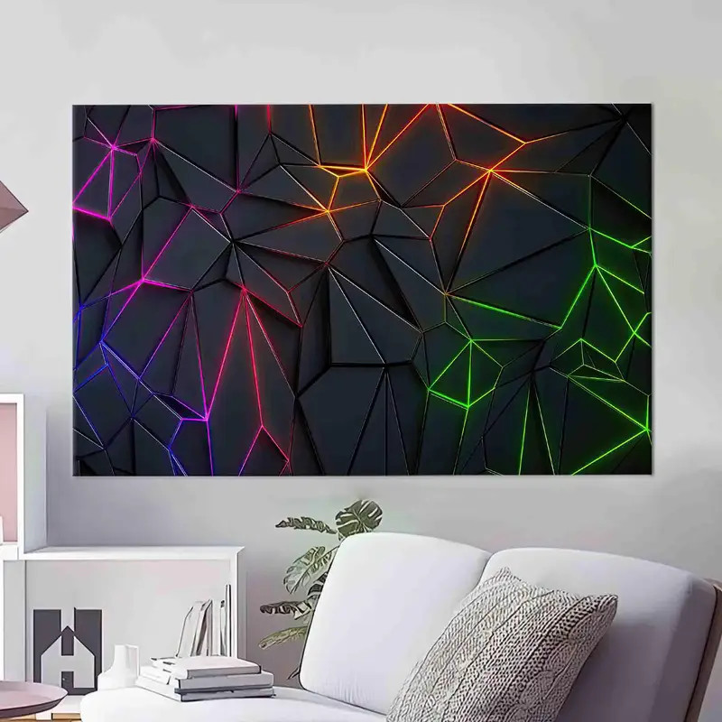 ゲームルームと寝室用のモダンなネオンブラック幾何学キャンバス