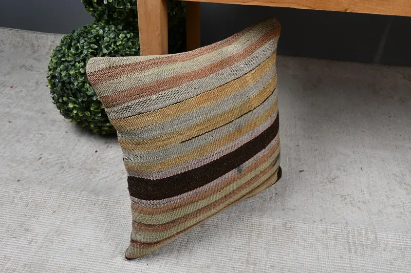 Cushion Case, Yoga Pillow Sham, Floor Cushion Cover, Pillow for Sofa, Boho Pillow Sham Cover, Antique Pillows, 14x14 Beige Cushion - 7
