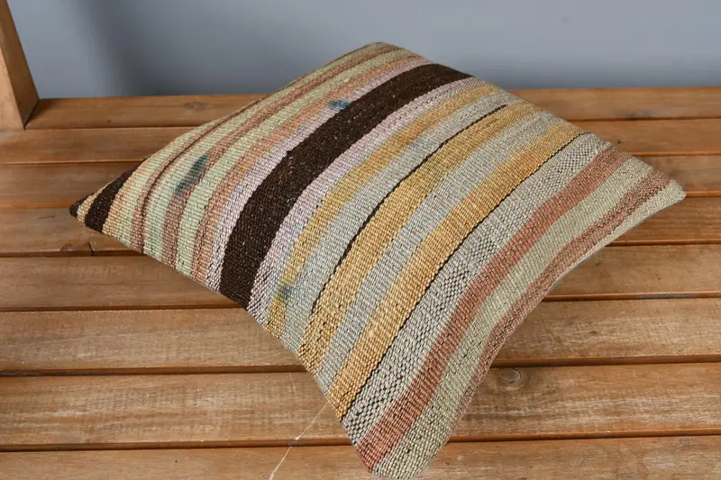 Cushion Case, Yoga Pillow Sham, Floor Cushion Cover, Pillow for Sofa, Boho Pillow Sham Cover, Antique Pillows, 14x14 Beige Cushion - 3