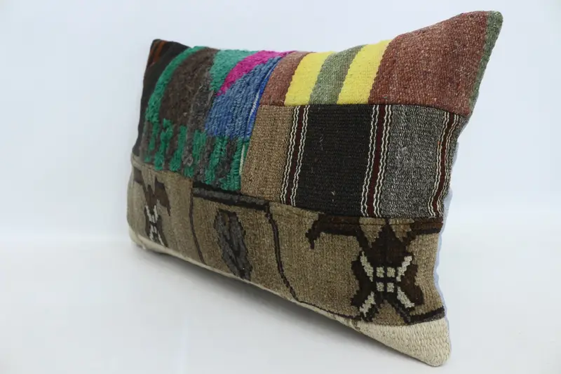 Vintage Pillow, Sofa Cushion Cover, Turkish Pillow, Kilim Cushion Sham, 16x24 Brown Cushion, Pillow Sham, Patio Pillow Case, Farmhouse Cushion Cover - 4