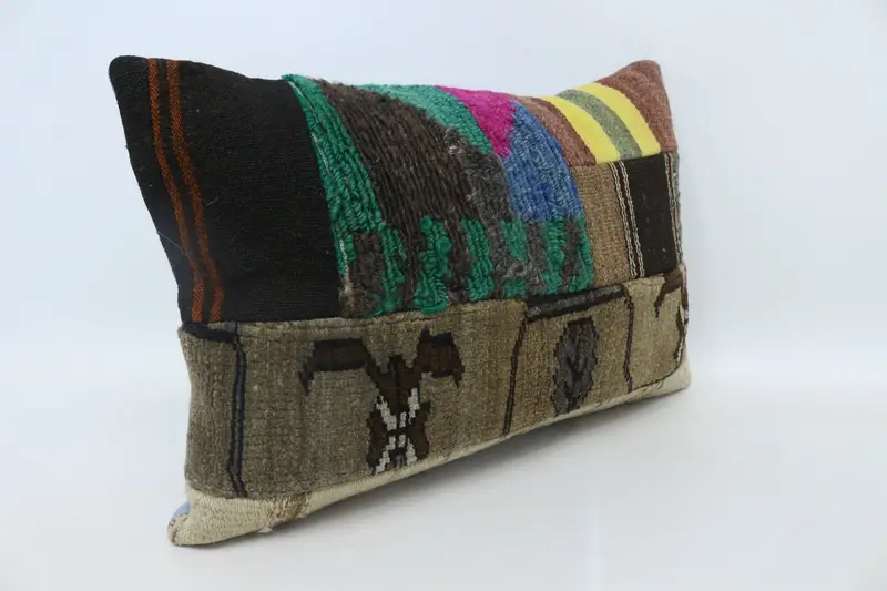 Vintage Pillow, Sofa Cushion Cover, Turkish Pillow, Kilim Cushion Sham, 16x24 Brown Cushion, Pillow Sham, Patio Pillow Case, Farmhouse Cushion Cover - 3