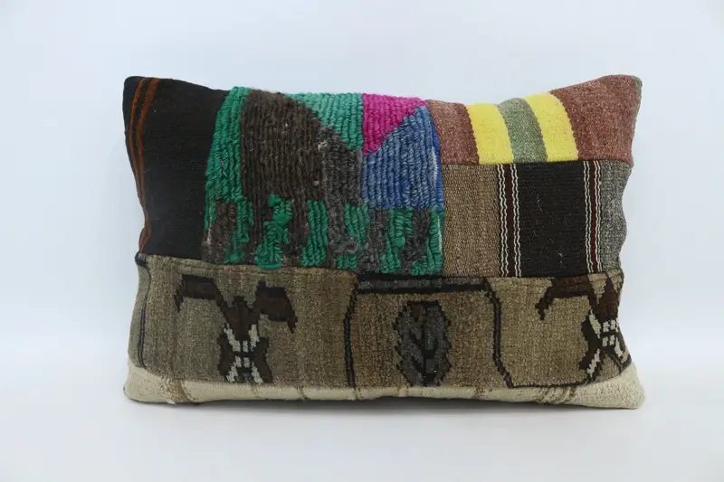 Vintage Pillow, Sofa Cushion Cover, Turkish Pillow, Kilim Cushion Sham, 16x24 Brown Cushion, Pillow Sham, Patio Pillow Case, Farmhouse Cushion Cover - 1