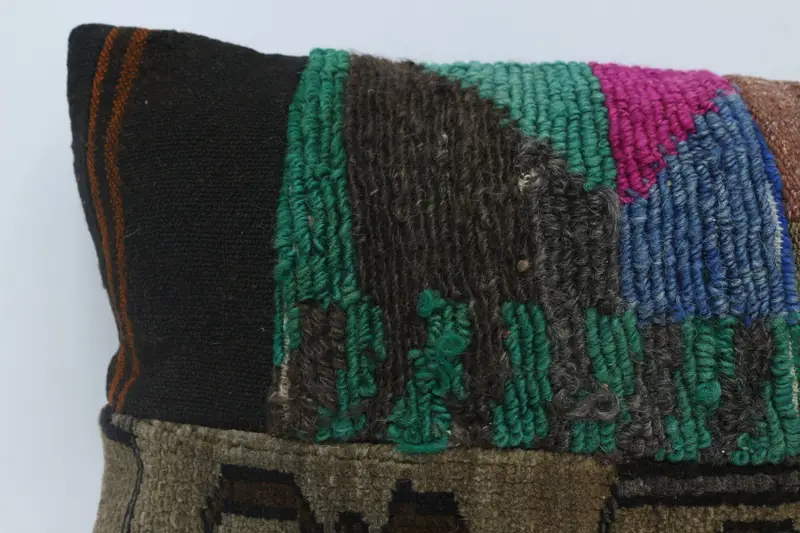 Vintage Pillow, Sofa Cushion Cover, Turkish Pillow, Kilim Cushion Sham, 16x24 Brown Cushion, Pillow Sham, Patio Pillow Case, Farmhouse Cushion Cover - 2