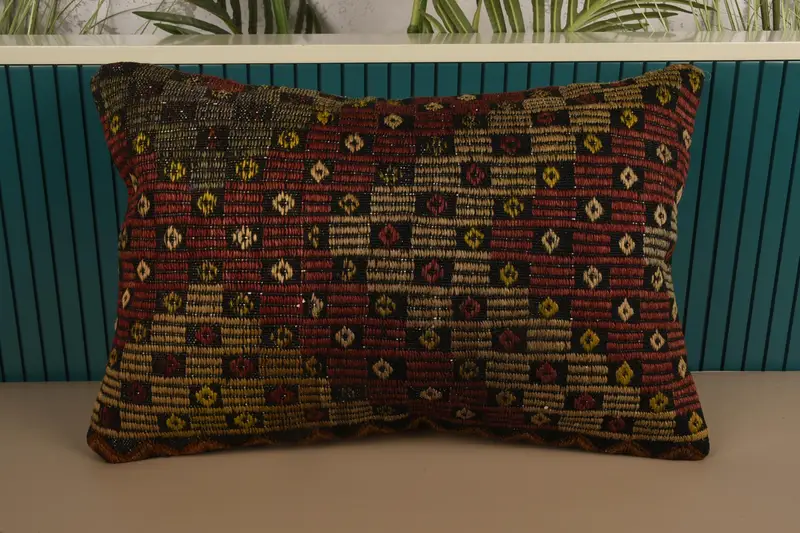 Vintage Moroccan Pillow Cover, Red 16x24 inch Geometric Euro Sham - 1