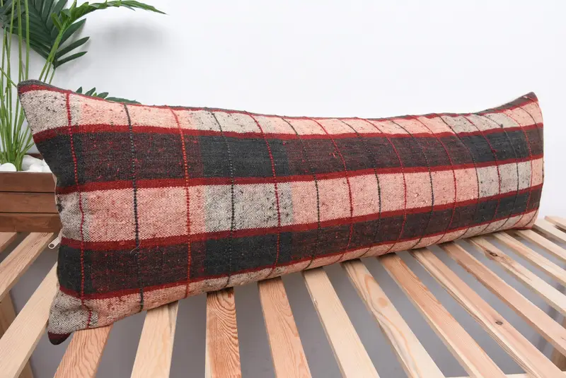 Handmade Kilim Cushion, Vintage Kilim Throw Pillow, Pillow Cover, Boho Pillow Sham Cover, 16x48 Brown Pillow Sham, Turkish Bench Pillow Case - 4