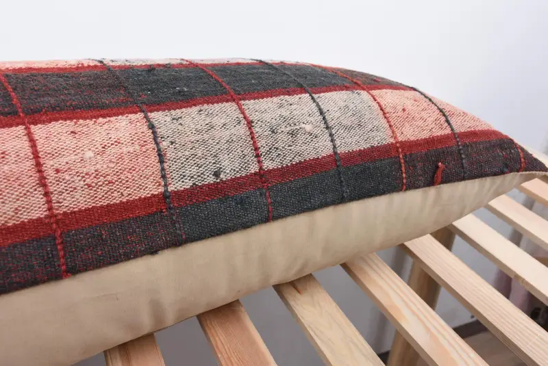 Handmade Kilim Cushion, Vintage Kilim Throw Pillow, Pillow Cover, Boho Pillow Sham Cover, 16x48 Brown Pillow Sham, Turkish Bench Pillow Case - 7